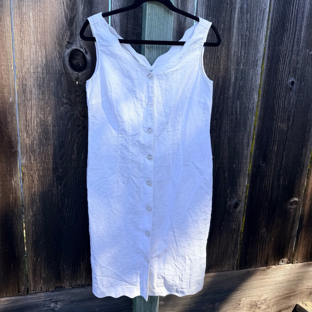 J. Peterman White Linen Cotton Button Front Sleeveless Dress Size 4 - Picture 2 of 14